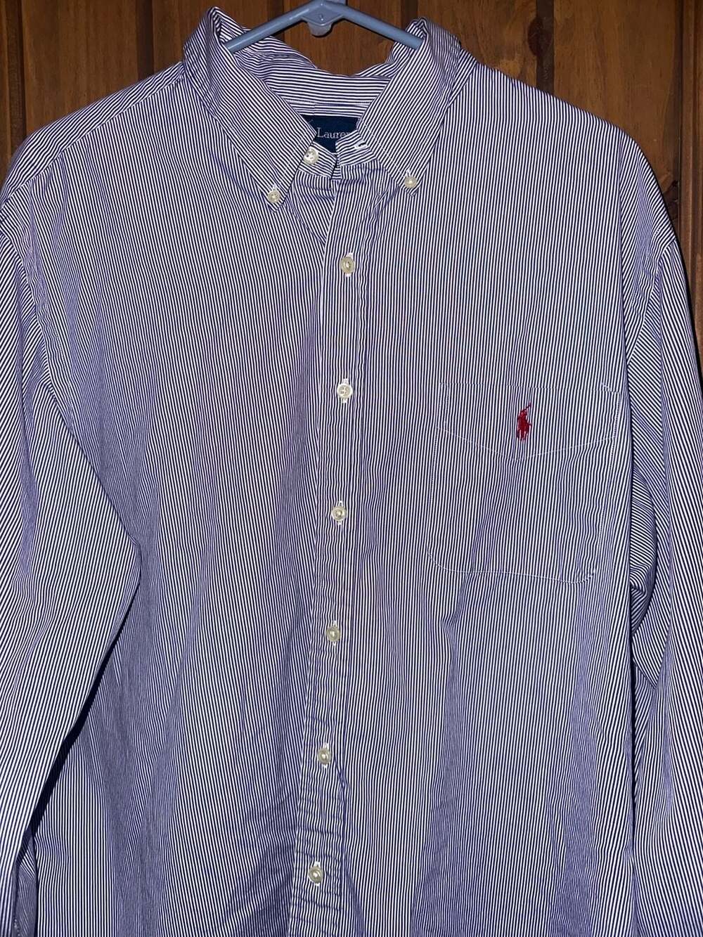Ralph Lauren Custom Fit Blue and White Striped Long Sleeve Button Down Shirt Siz - Picture 2 of 6